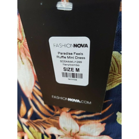 Fashion Nova Women's Blue Floral Polyester V-Neck Sleeveless Ruffle Mini Dress S - Picture 9 of 12